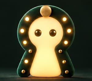 The keyhole figure glowing warm from inside, every stud lit.
